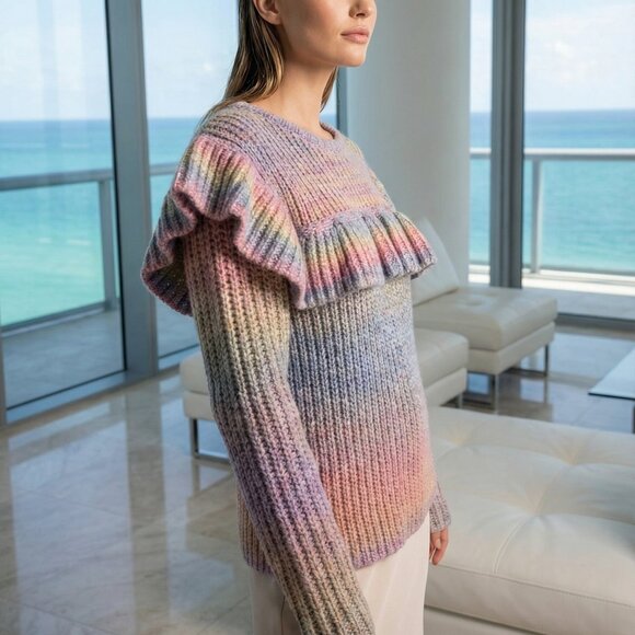 $425 LoveShackFancy Yumi Ruffle Alpaca wool Sweater S - Picture 12 of 12